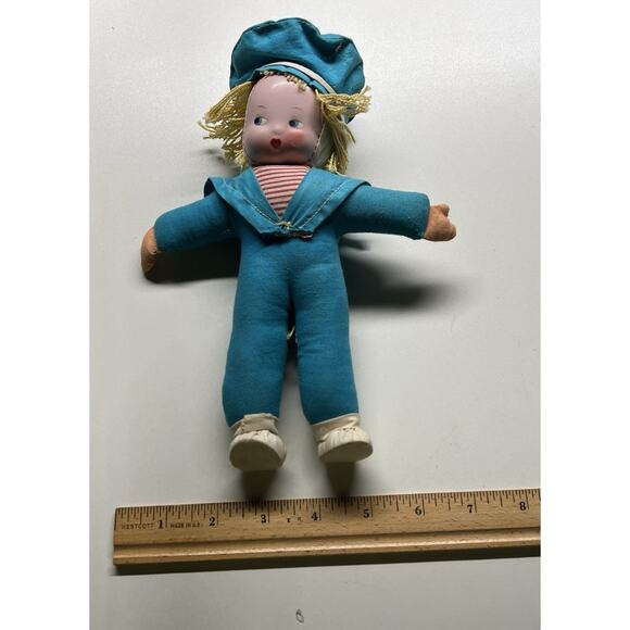 Vtg 1940’s Ethnic Hungary Girl And Boy Sailor Dolls Cloth Body Celluloid Face - Picture 4 of 4